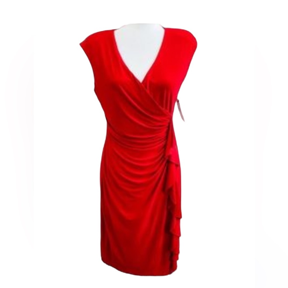 American Living Women’s cascading ruffle front vneck dress NEW red size …